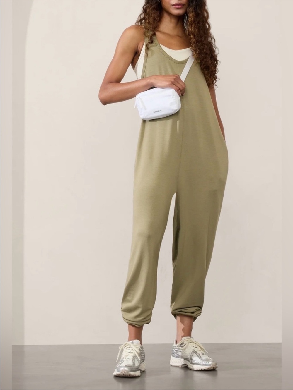 Athleta Hit Pause Olive Scoop-Neck Relaxed Jumpsuit
